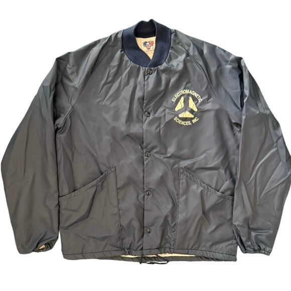Vintage 80s Electromagnetic Sciences Inc Navy Bomber Jacket Adult Medium - Picture 1 of 4
